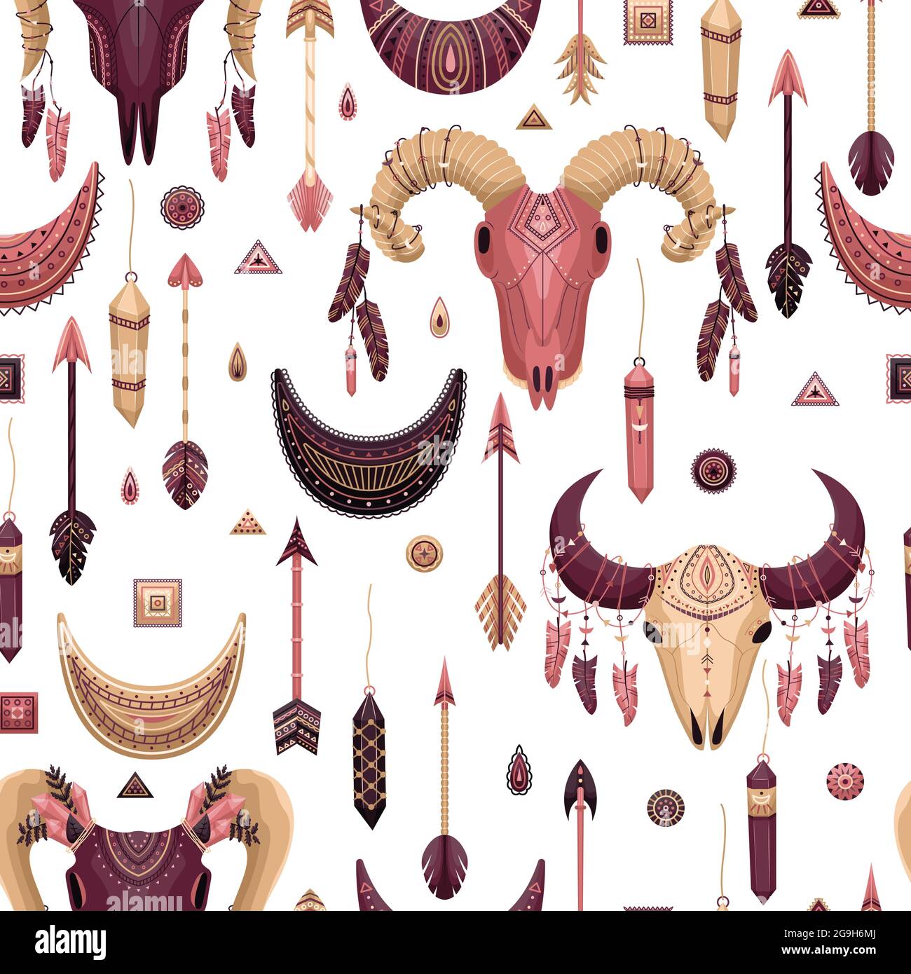 Vector seamless pattern with boho illustrations. Bohemian background in the flat style. Stock Vector