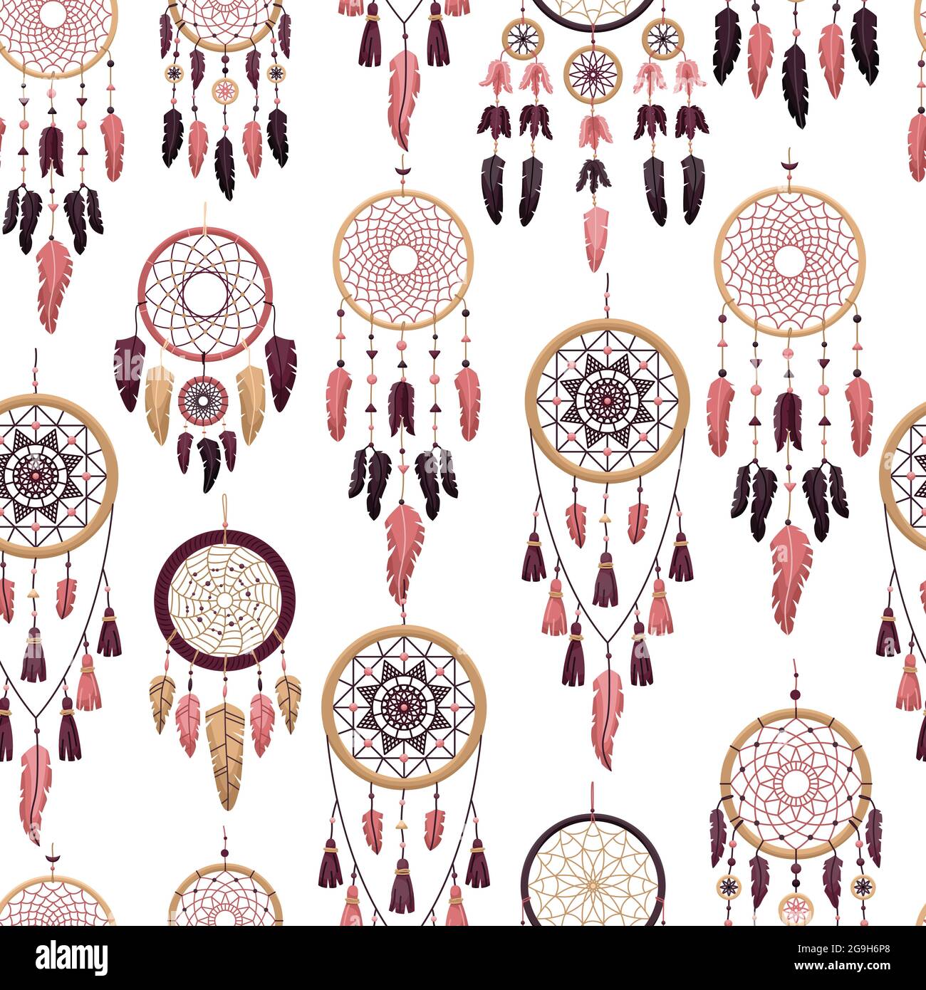 Vector seamless pattern with boho dreamcatchers. Flat style Stock Vector