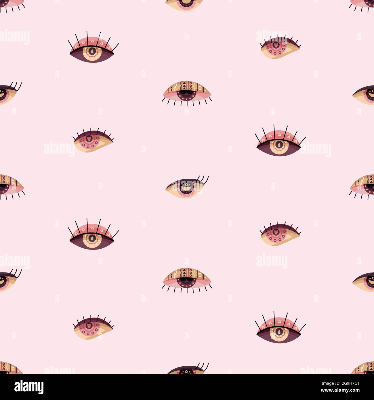 Vector seamless pattern with boho eyes. Bohemian background. Stock Vector