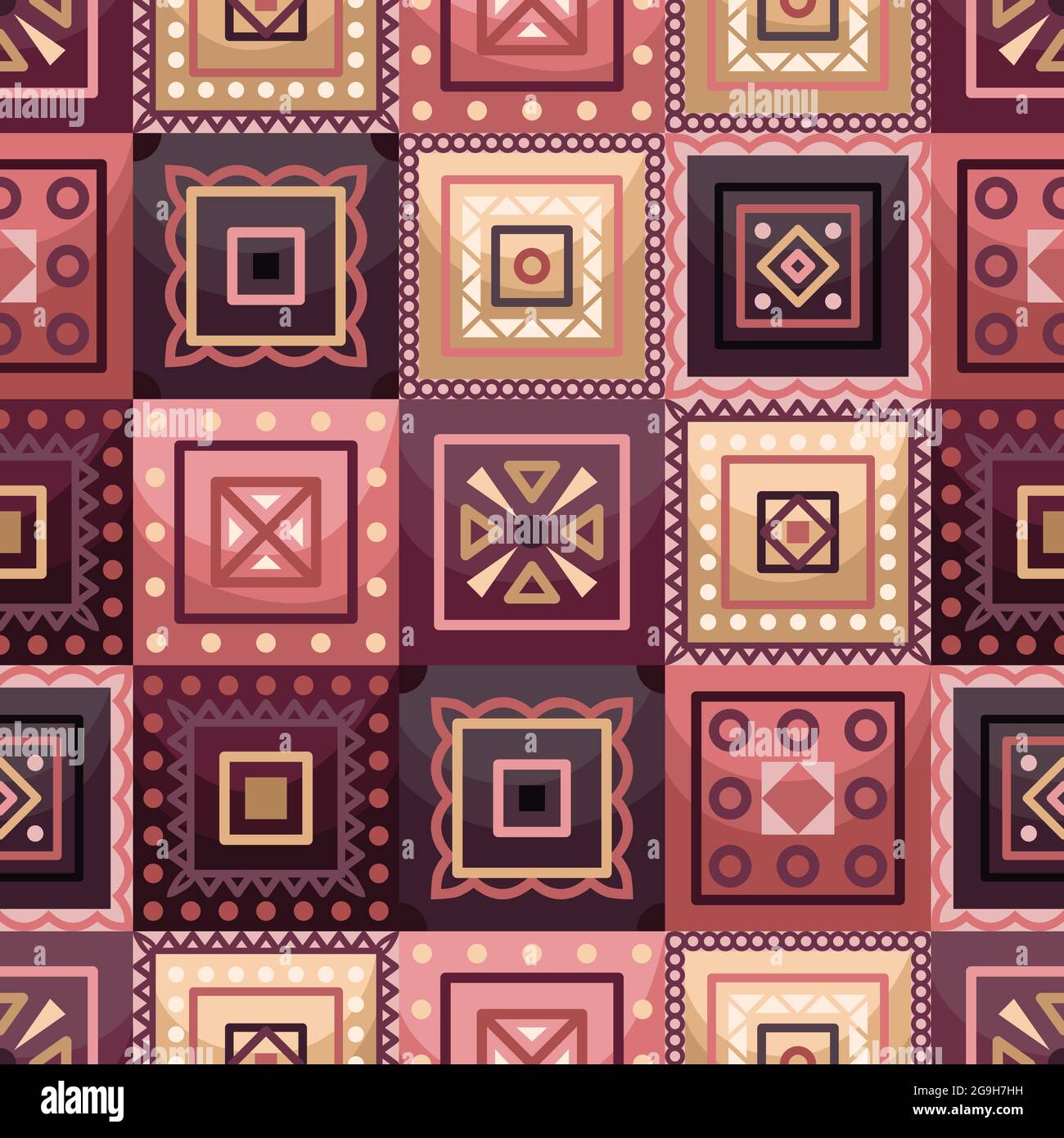 Vector seamless pattern with boho geometrical square elements. Flat style Stock Vector