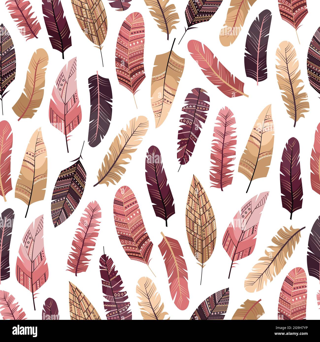 Vector seamless pattern in boho style with feathers in the flat style. Stock Vector