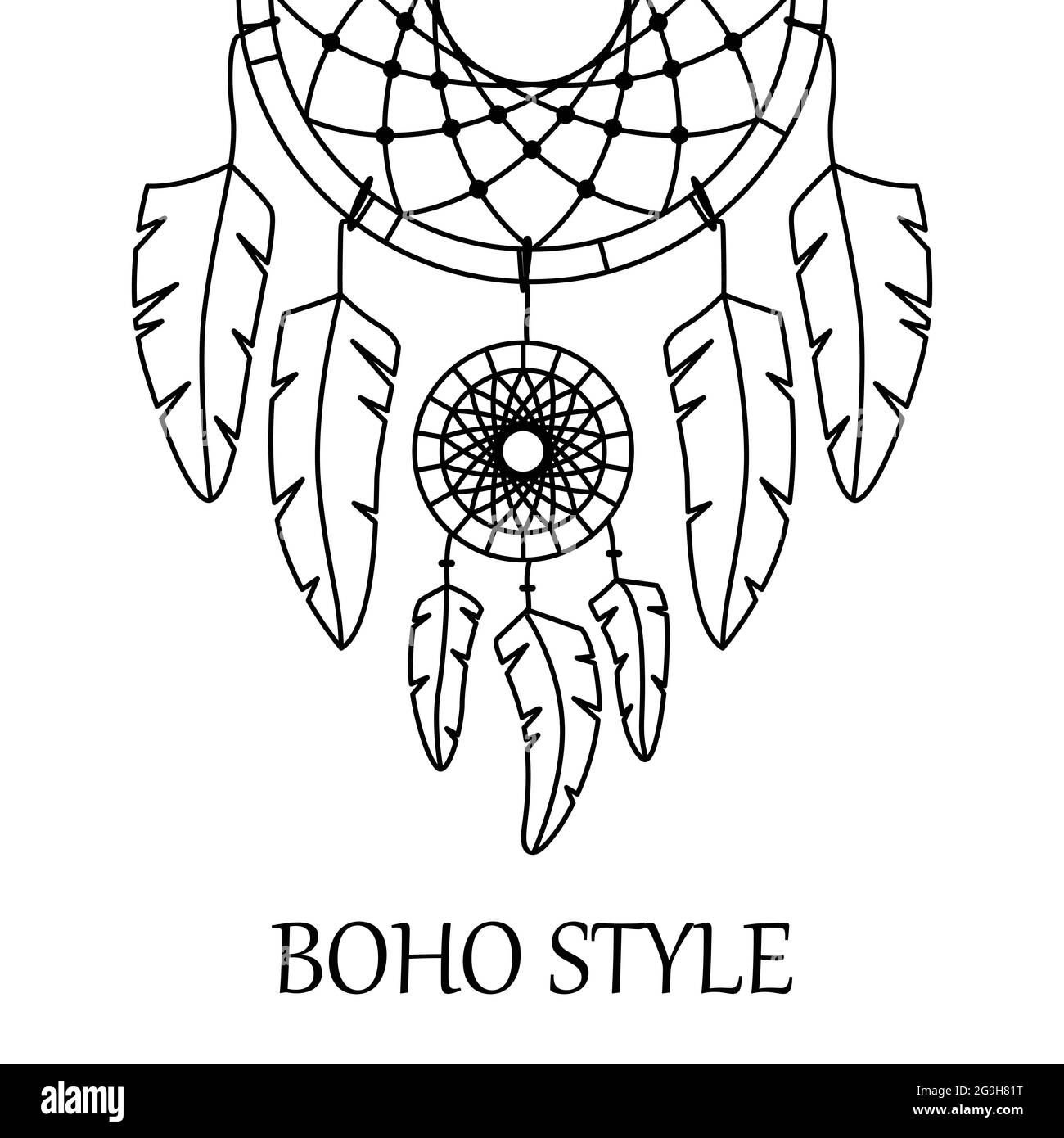 Vector illustration with a boho dreamcatcher. Template in outlines with a place for text Stock Vector Image & Art - Alamy