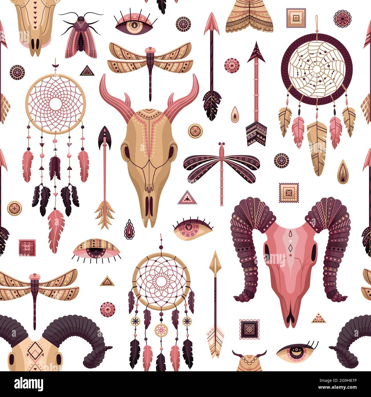Vector seamless pattern with boho illustrations. Bohemian background in ...