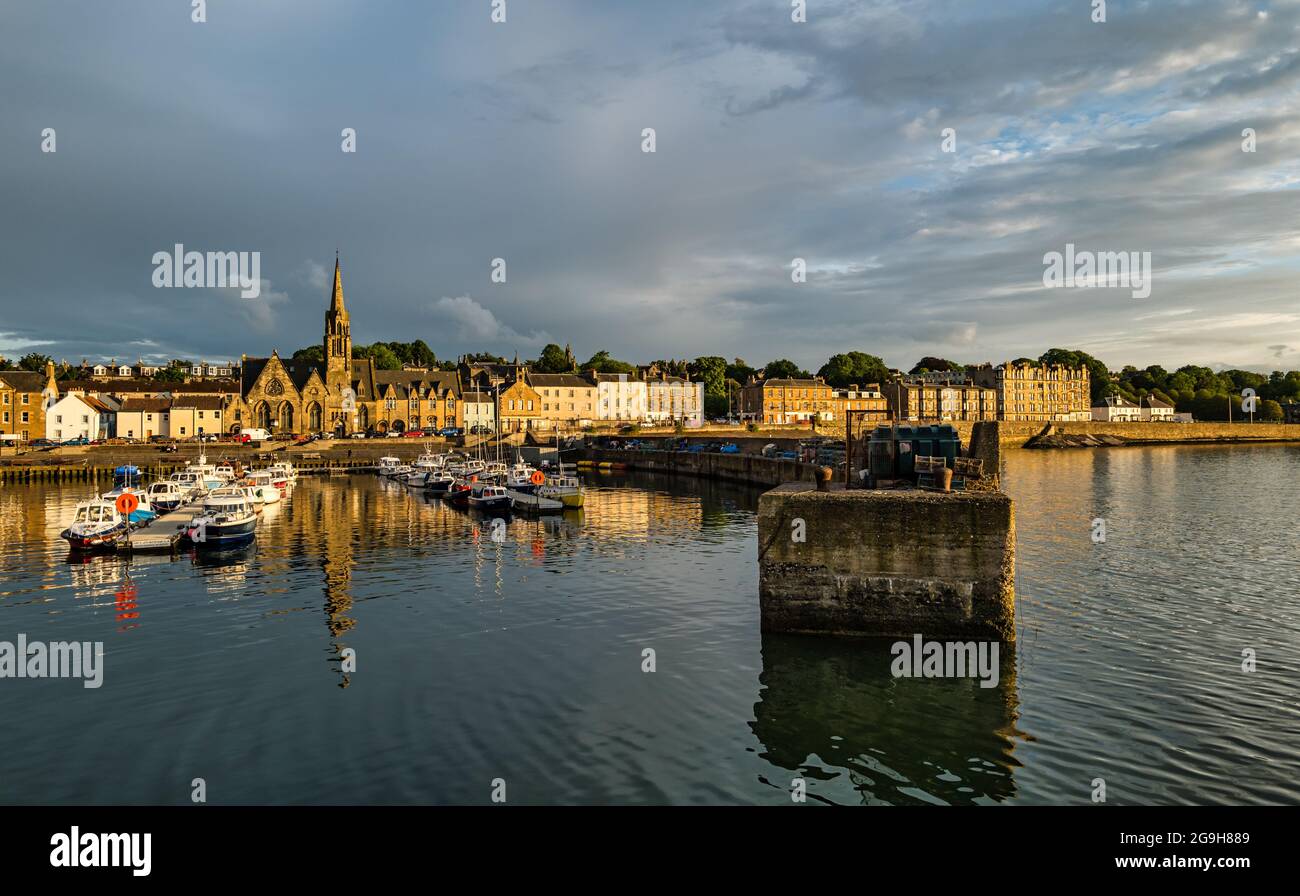 Small fishing boats moored in Newhaven harbour, Edinburgh, Scotland, UK Stock Photo
