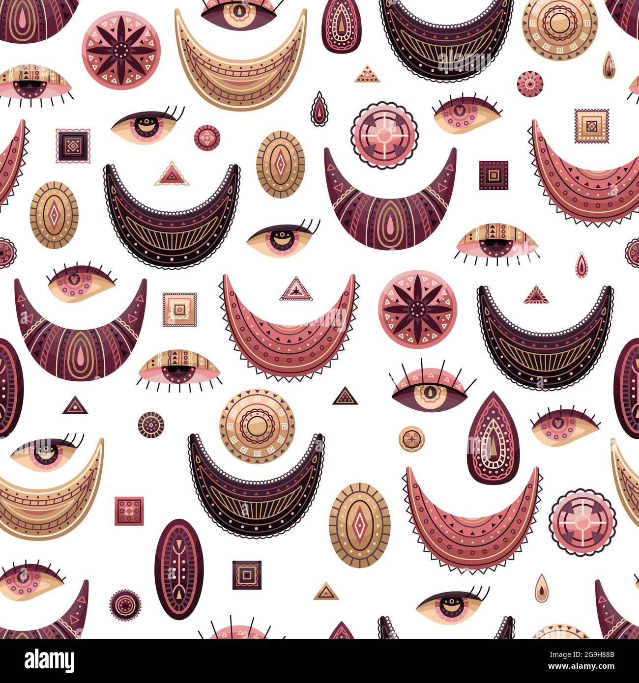 Vector seamless pattern with boho illustrations. Bohemian background in ...
