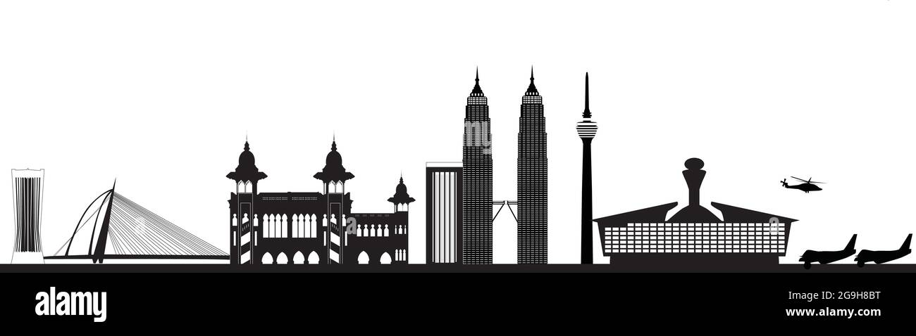 kuala lumpur city skyline with airport and bridge and station Stock Vector