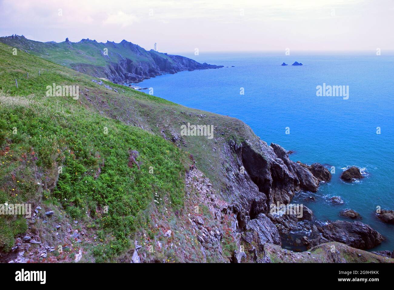 Start Point coastal path and lighthouse, Devon Stock Photo Alamy