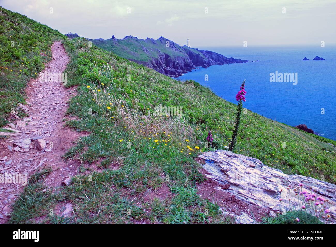 Start Point coastal path and lighthouse, Devon Stock Photo Alamy