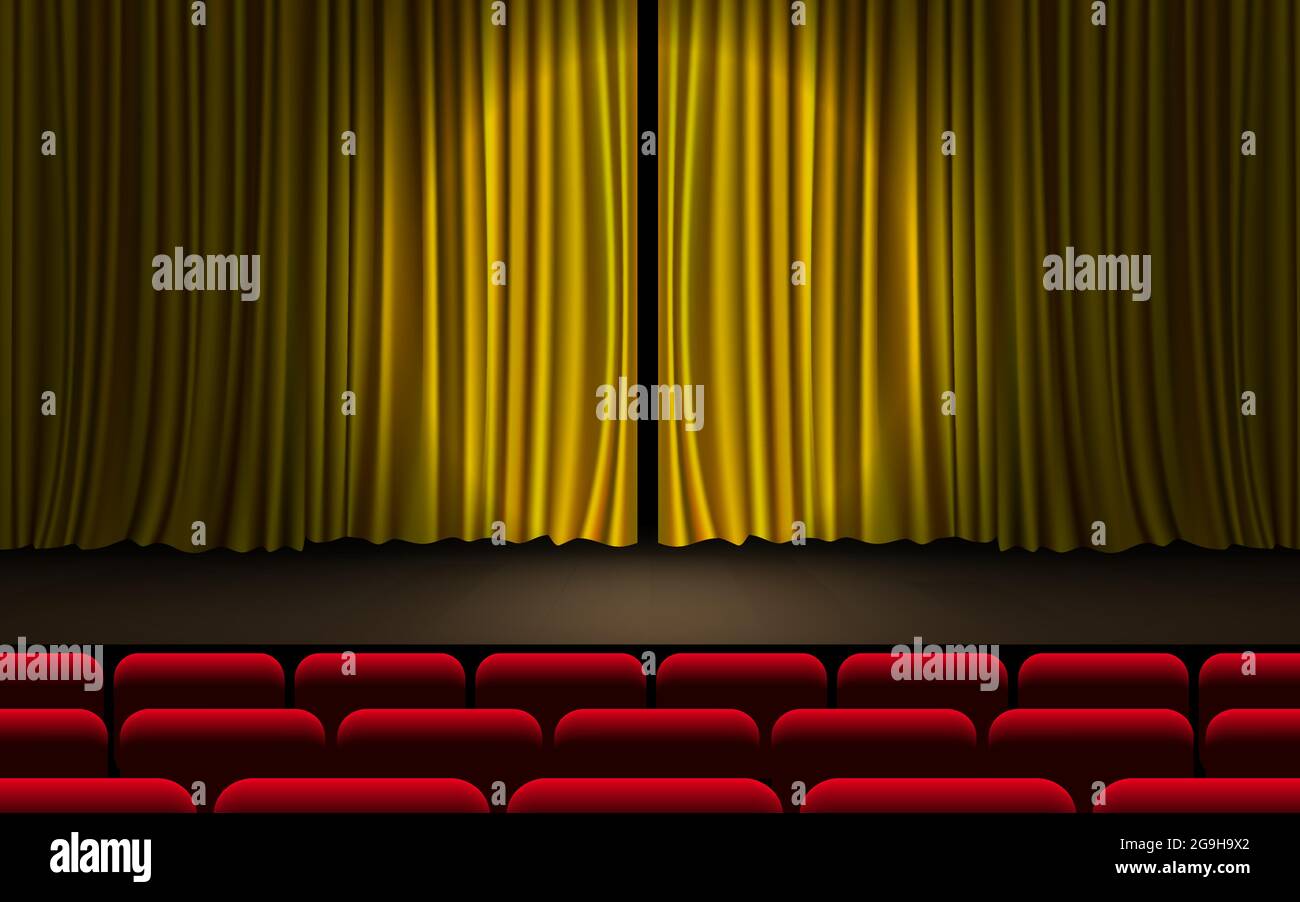spotlight and gold curtain on the stage in the hall Stock Vector Image ...