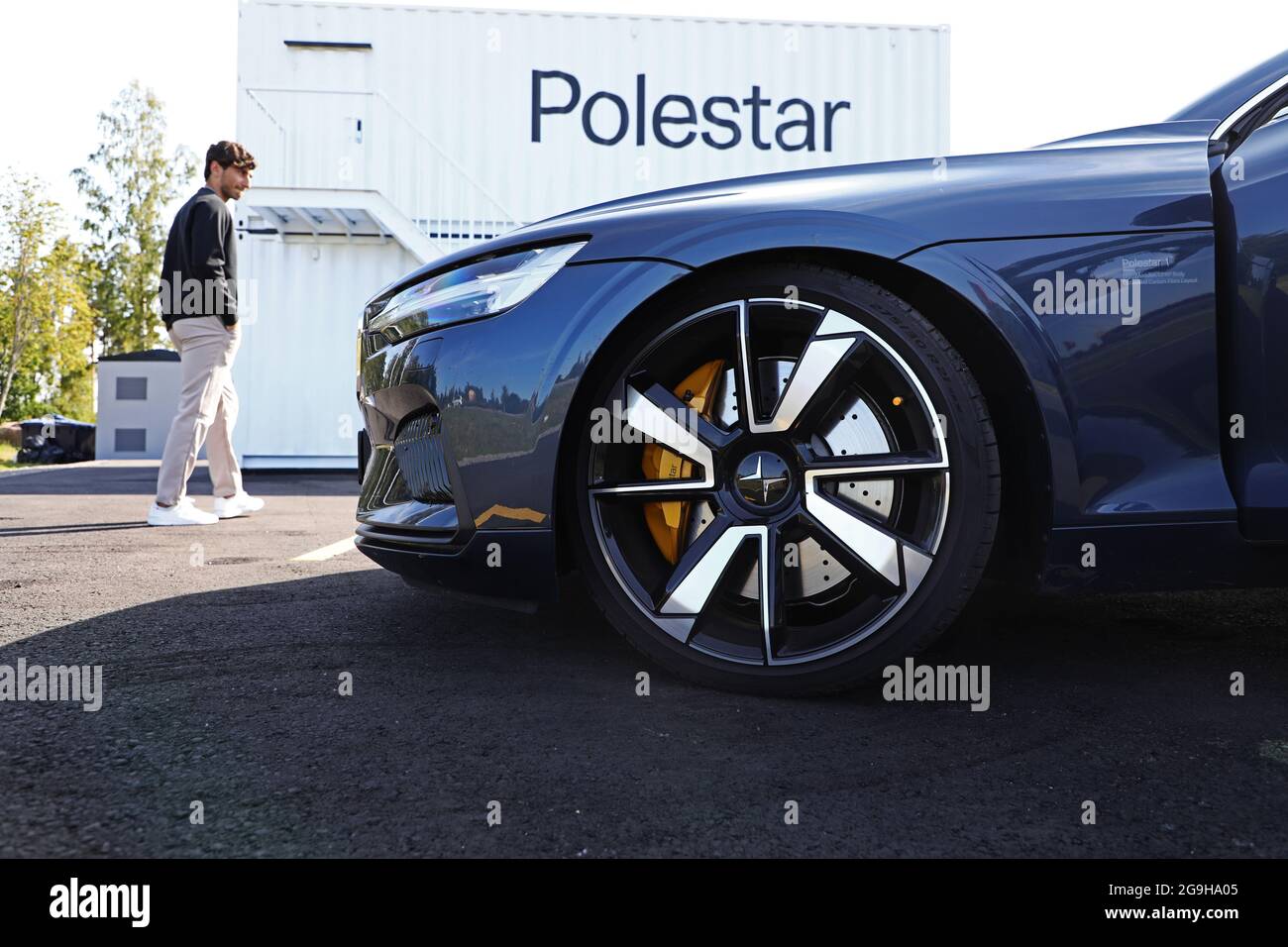 During July, August and September, Volvo Cars and the sister brand Polestar will offer free fast charging for all electric cars in Mjölby. A Polestar 1 at the area. Stock Photo