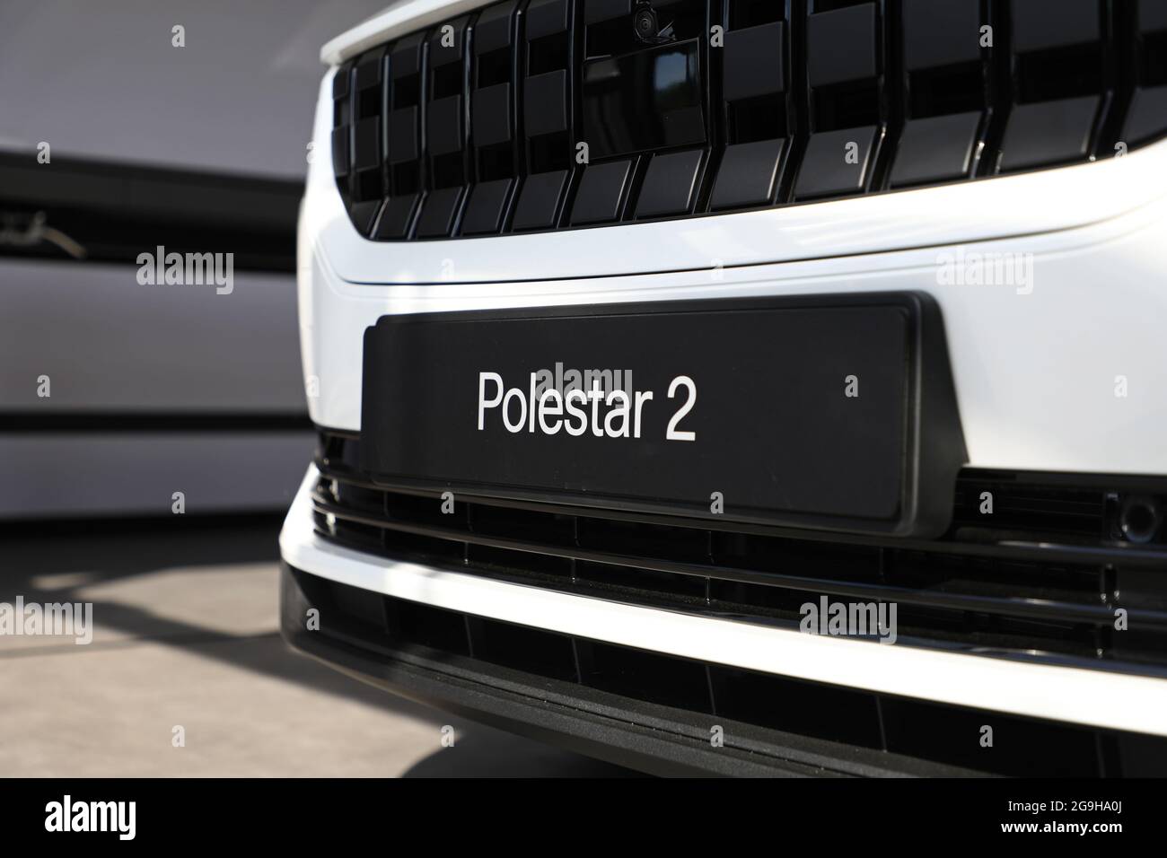 During July, August and September, Volvo Cars and the sister brand Polestar will offer free fast charging for all electric cars in Mjölby. A Polestar 2 at the area. Stock Photo
