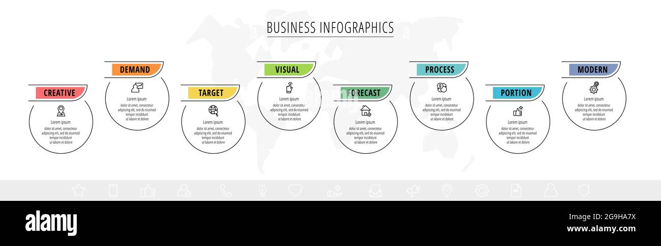 Business vector infographics with 8 line circles. Timeline ...