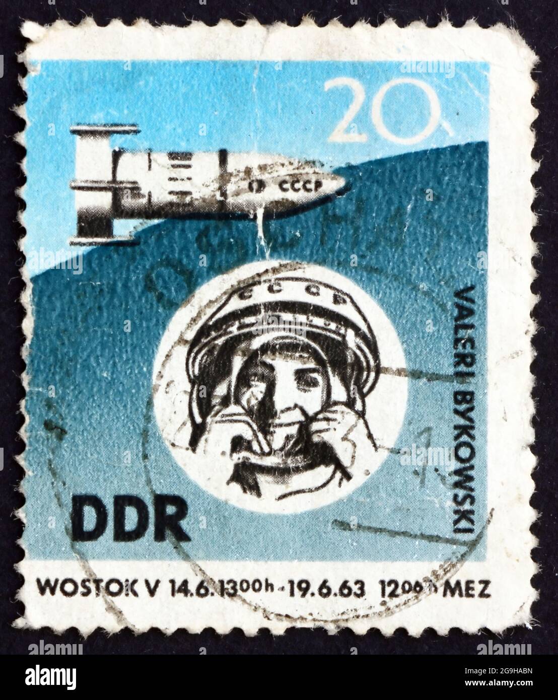GDR - CIRCA 1963: a stamp printed in GDR shows Space Flight of Valeri Bykovski, Vostok 6, circa 1963 Stock Photo