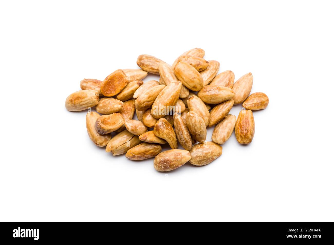 Blanched almonds bunch on white background Stock Photo