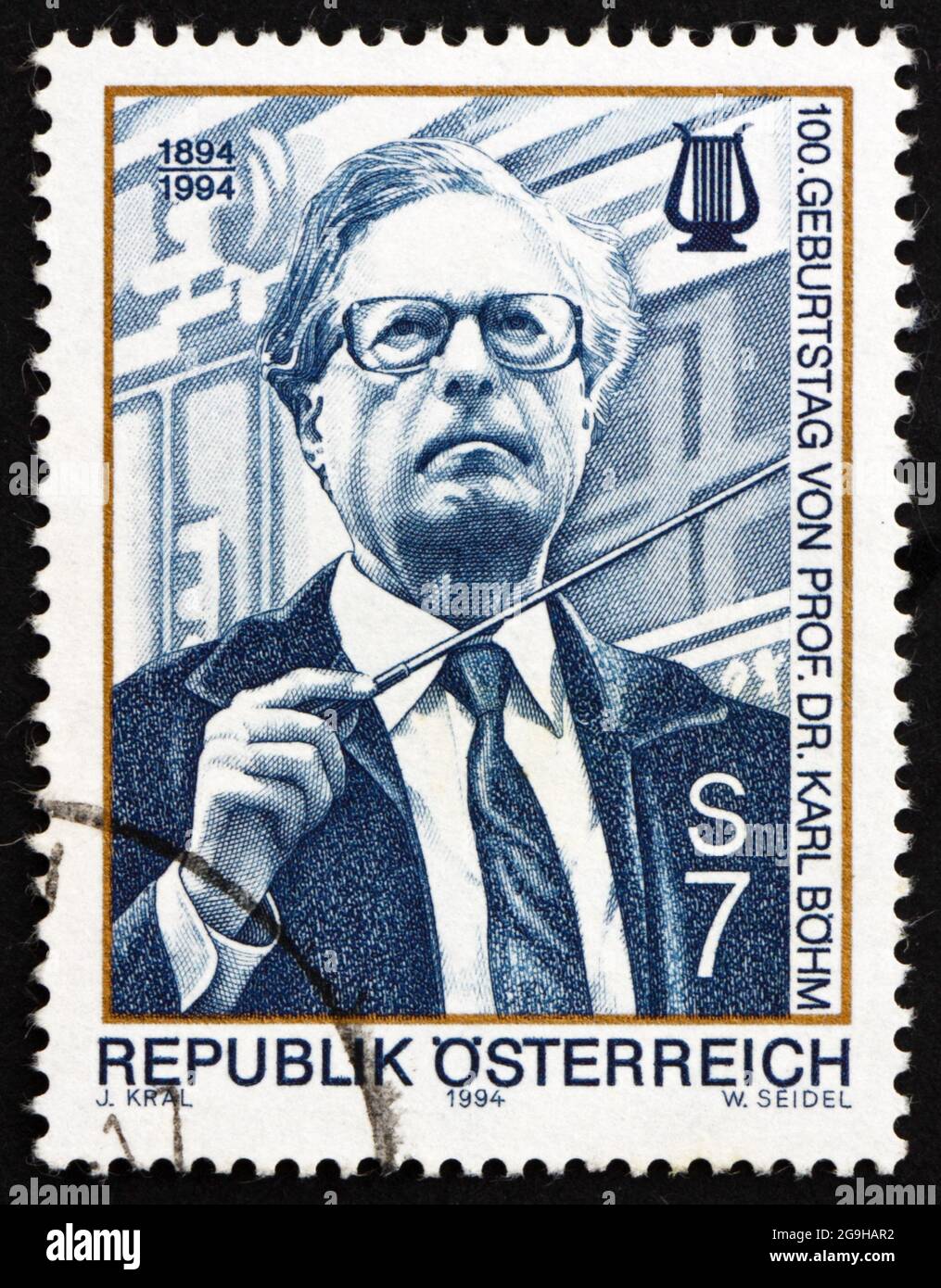 AUSTRIA - CIRCA 1979: a stamp printed in the Austria shows Karl Bohm, Conductor, circa 1979 Stock Photo