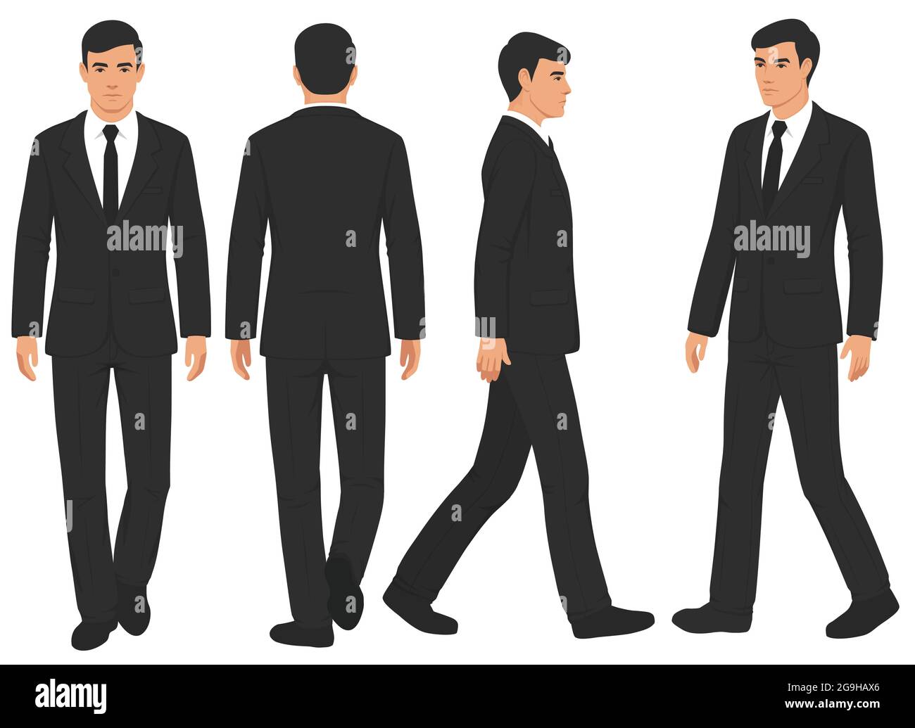 vector illustration, businessman walking in suit, fashion man isolated