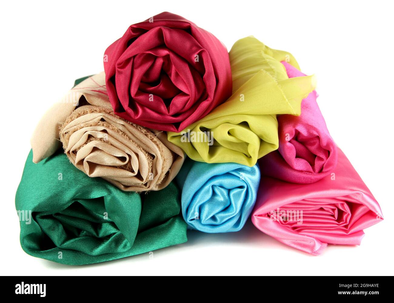 Pile of different fabrics isolated on white Stock Photo Alamy