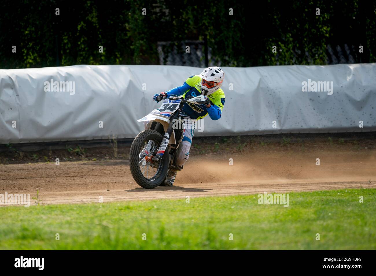 Competitor Ervin Krajcovic of the MRG team on the flat track race in ...