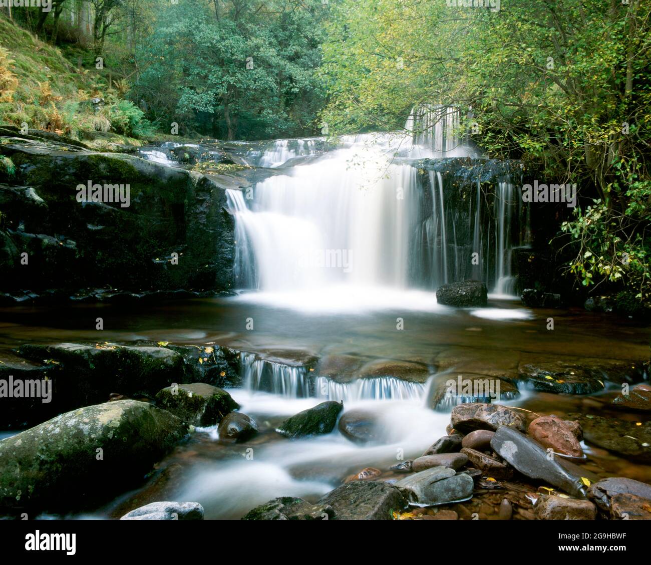 Waterfall on River Caerfanell, Blaen Y Glyn, Brecon Beacons National Park, Powys, Wales. Stock Photo