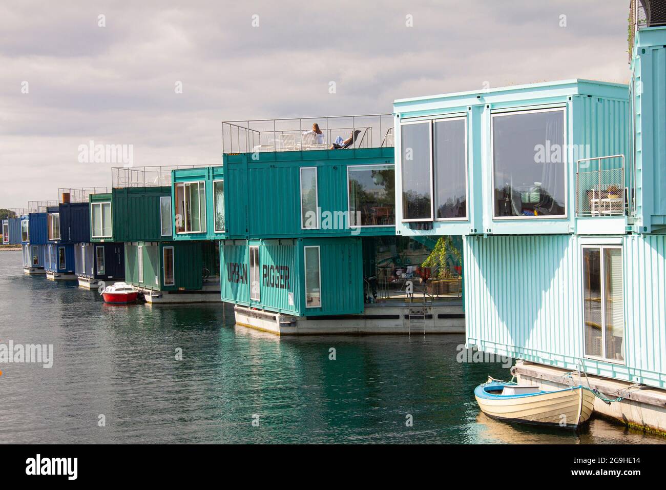 Urban Rigger mobile communities  is student apartments built with upcycled shipping containers on the water by world renowned danish architect Bjarke Stock Photo