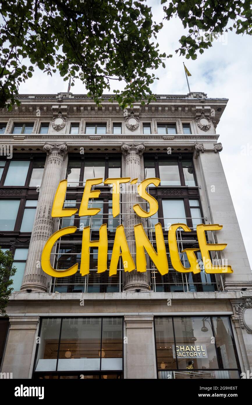 London, UK. 26 July 2021. Signage on the exterior of the flagship