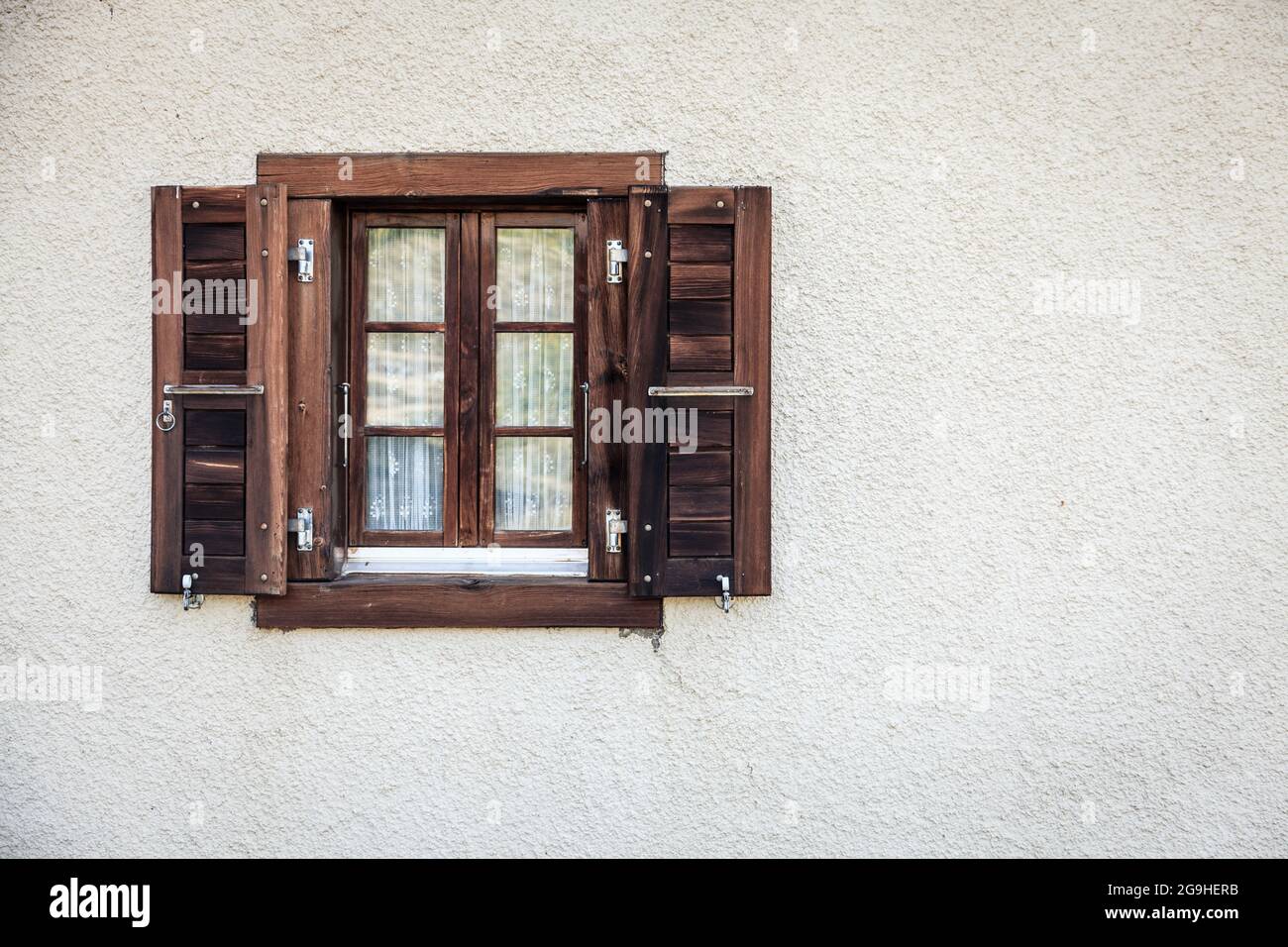 Fragment of a wall of a house in a Swiss alpine village Stock Photo
