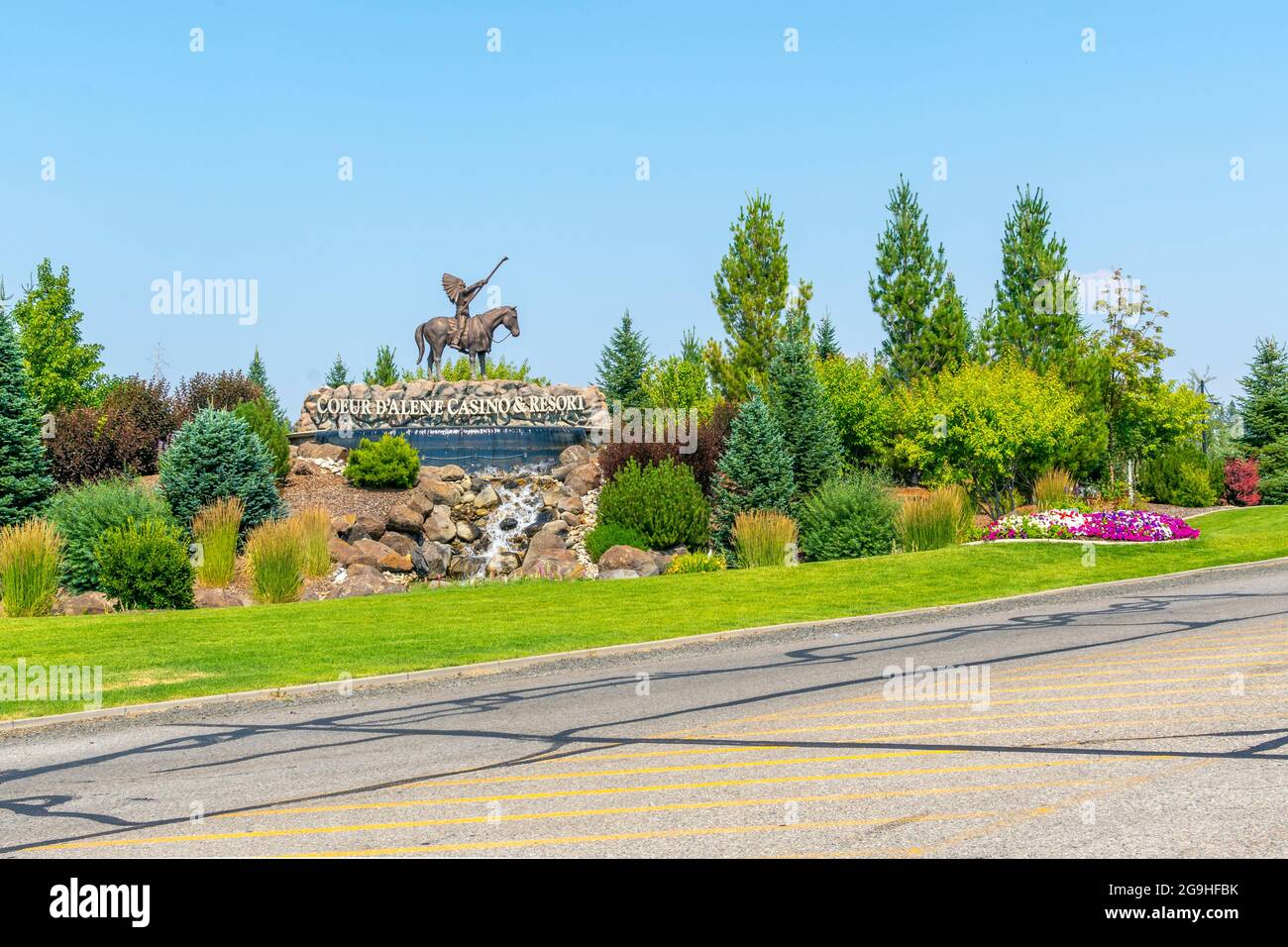 General view of the Coeur d'Alene Casino welcome sign on July 13 2021 in the rural town of Worley, Idaho, USA. Stock Photo