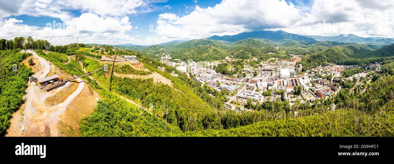 Aerial panorama of Gatlinburg, Tennessee Stock Photo