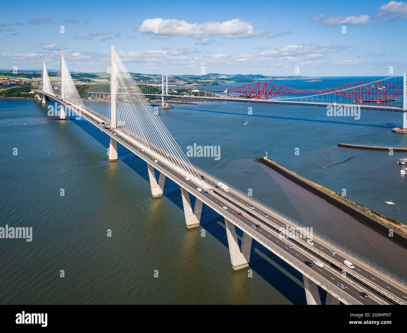 Aerial photograph of the Queensferry Crossing, South Queensferry, Scotland Stock Photo