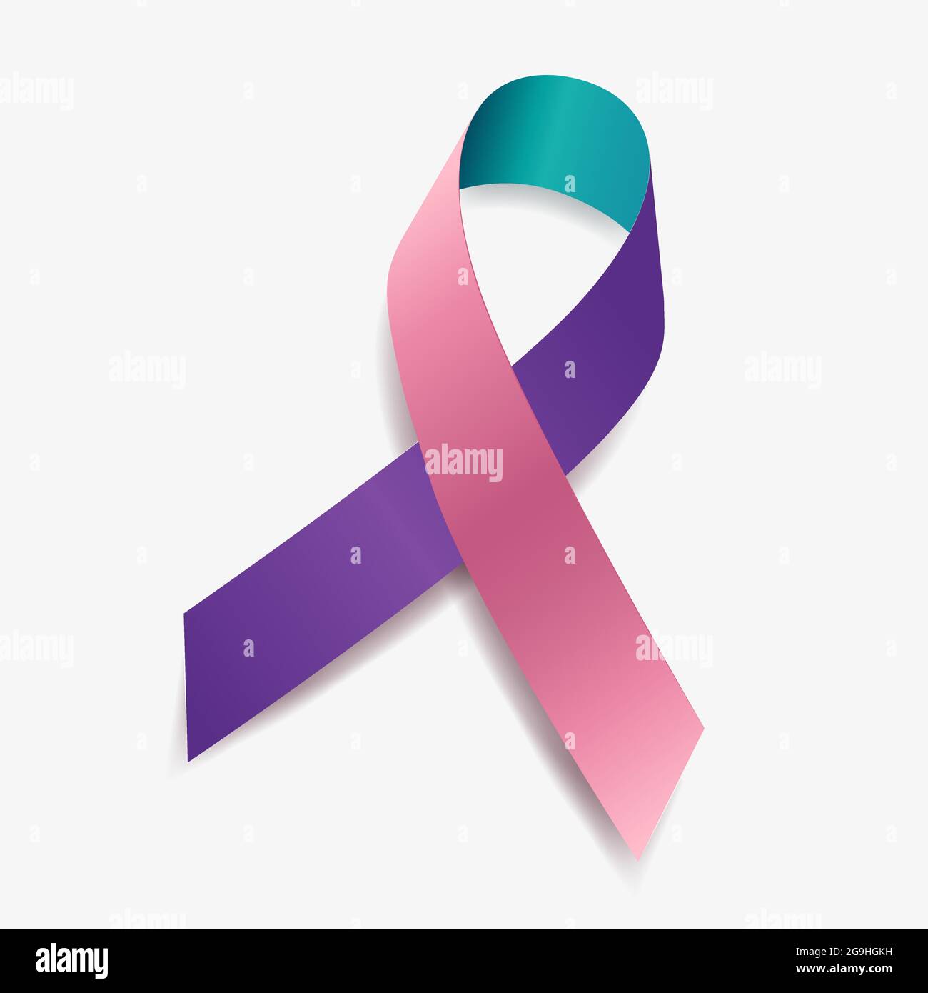 Purple, teal and pink ribbon awareness Thyroid cancer. Isolated on white background. Vector  illustration. Stock Vector
