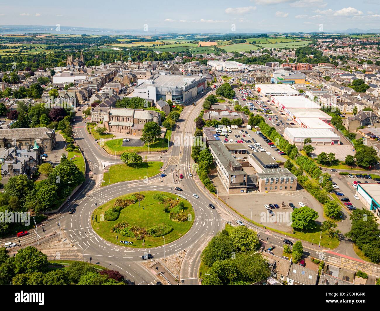Aerial photograph of Dunfermline town centre in teh middle of Summer