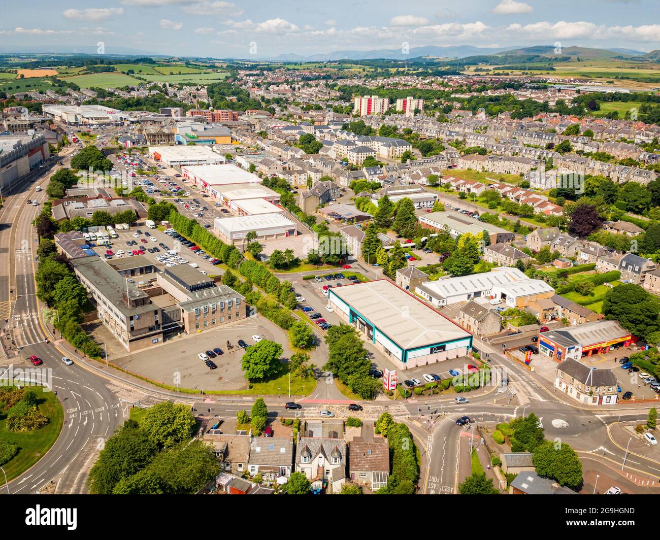 Aerial photograph of Dunfermline town centre in teh middle of Summer