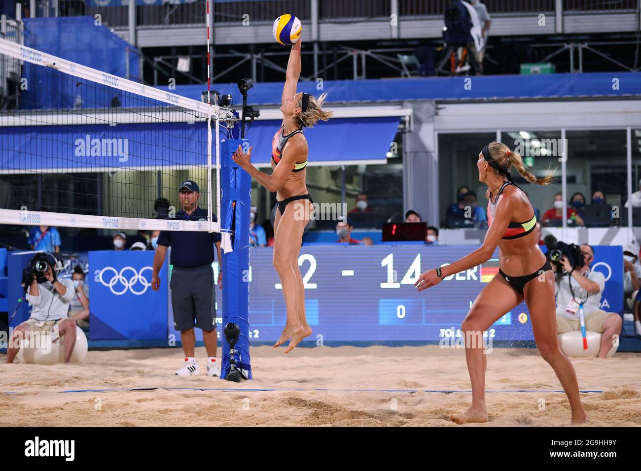 Tokyo, Japan. 26th July, 2021. Laura Ludwig & Margareta Kozuch (GER) Beach Volleyball : Women's Preliminary during the Tokyo 2020 Olympic Games at the Shiokaze Park in Tokyo, Japan . Credit: Naoki Morita/AFLO SPORT/Alamy Live News Stock Photo