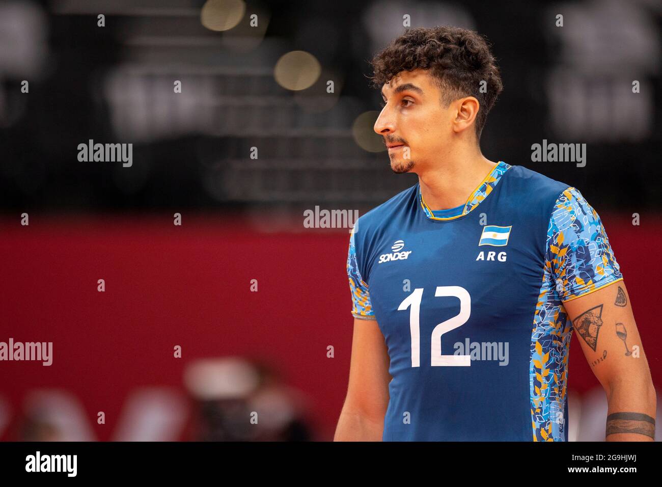 T'QUIO, TO - 27.07.2021: TOKYO 2020 OLYMPIAD TOKYO - Bruno Lima from Argentina during the men's volleyball game between Brazil and Argentina. The game held at Arena Ariake in Tokyo, Japan. (Photo: Richard Callis/Fotoarena) Stock Photo