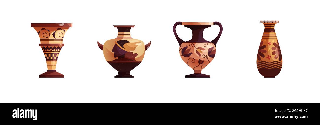 Antique Greek vase with decoration. Ancient traditional clay jar or pot