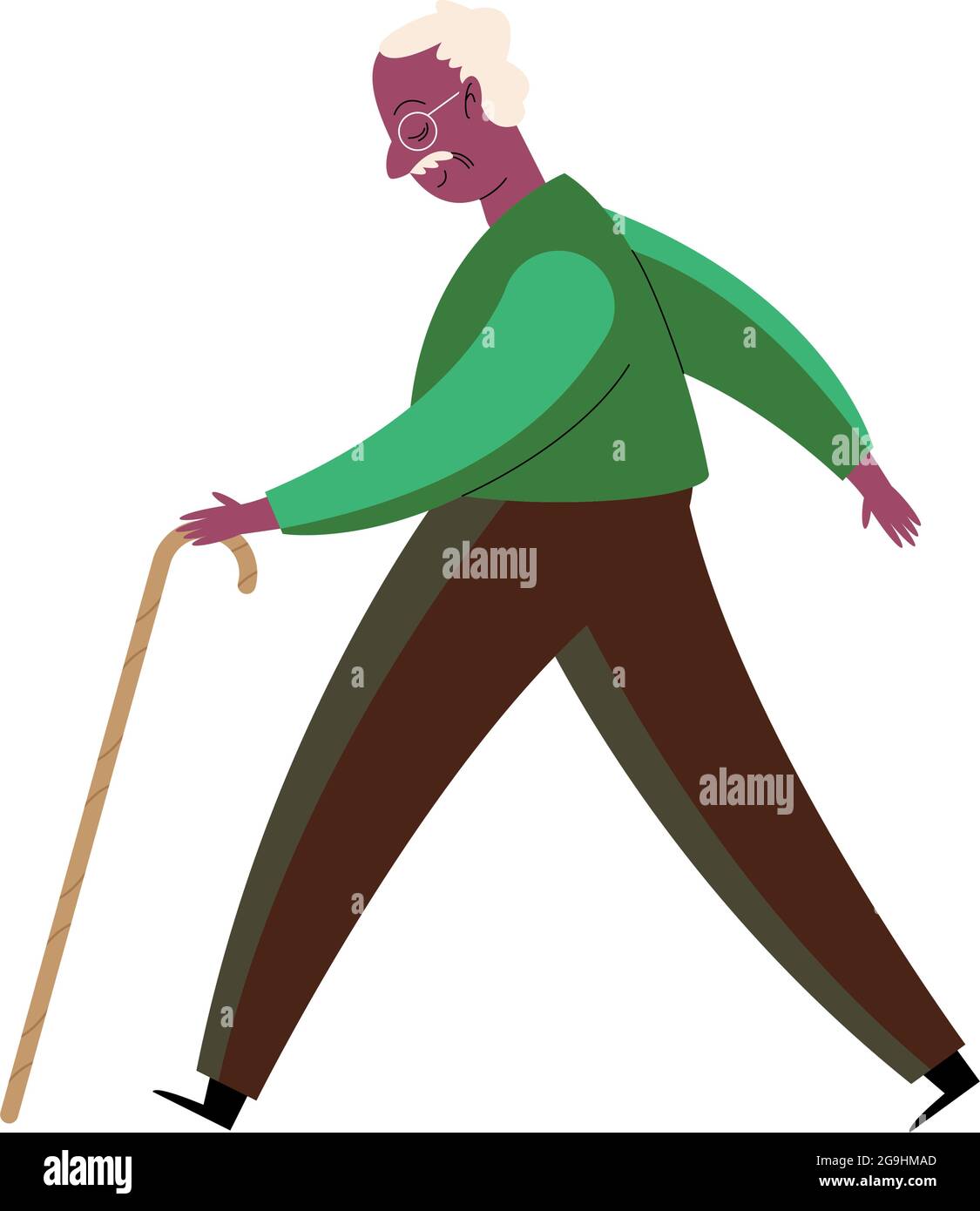 cute grandfather walking with cane character Stock Vector Image & Art ...