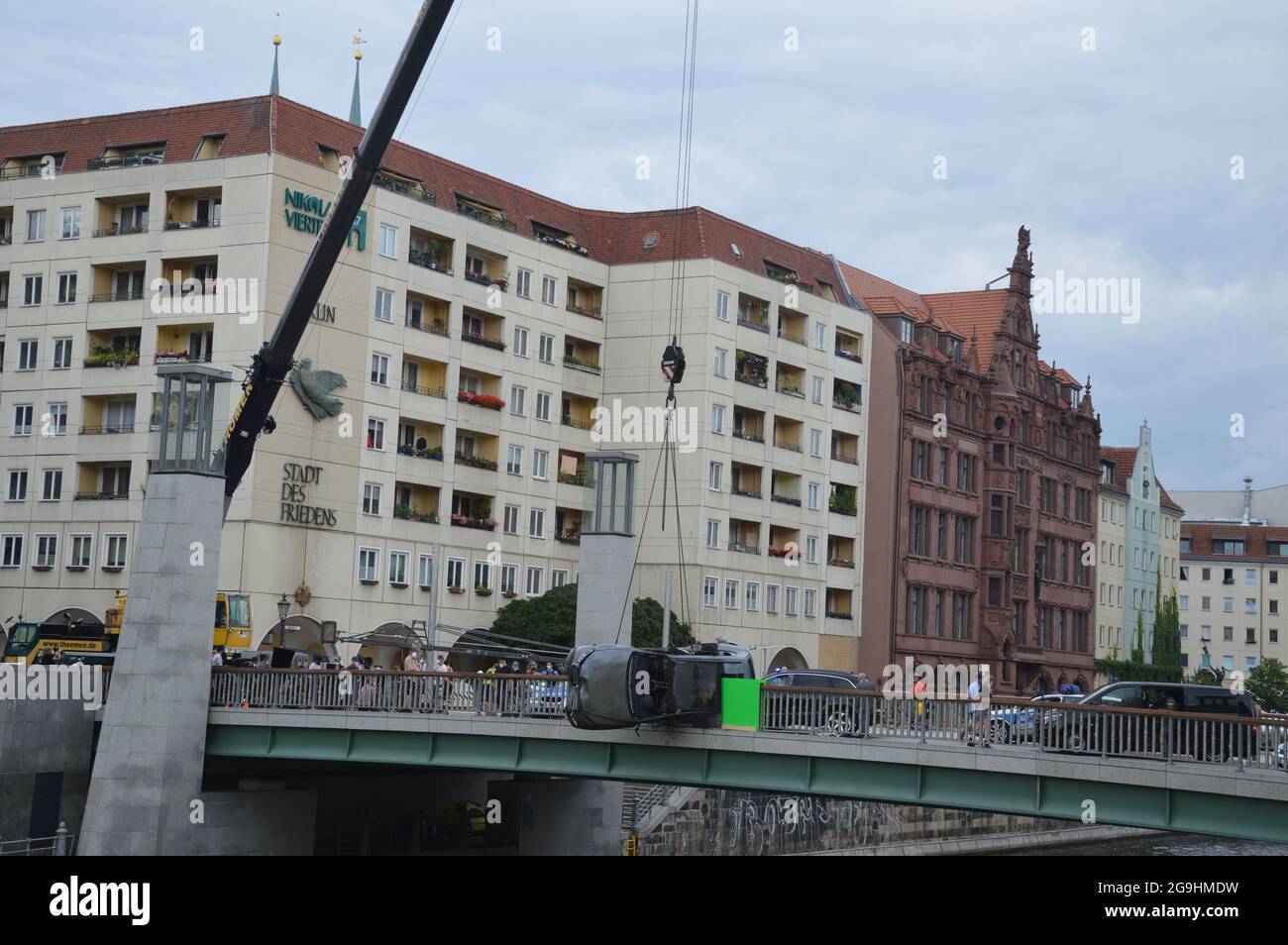 The shooting of the action thriller film 'Retribution' on the Rathausbrücke (bridge) in Berlin, Germany - July 22, 2021. Stock Photo
