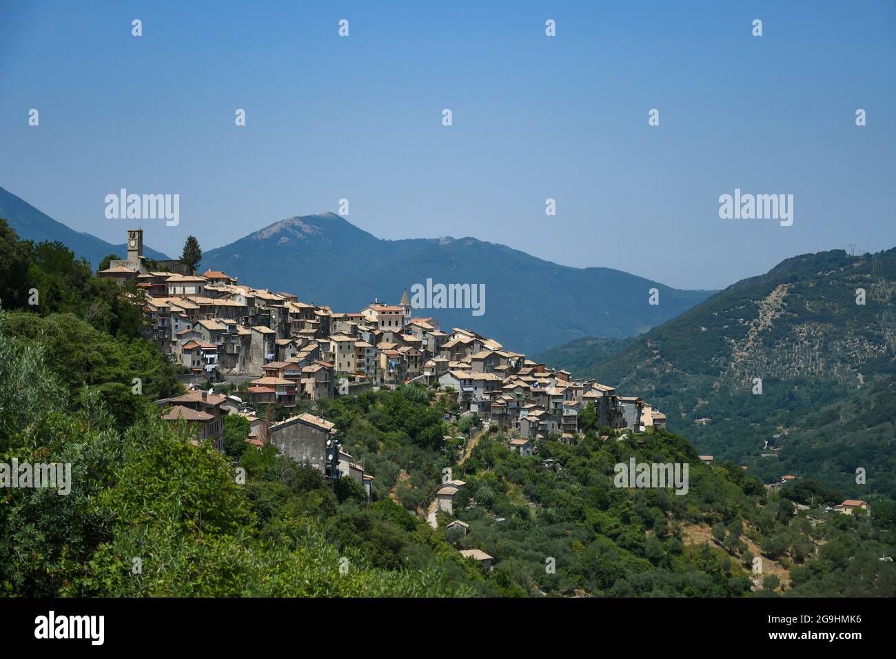 Panoramic view of Carpineto Romano, a medieval town in the mountains of the Lazio region, Italy. Stock Photo