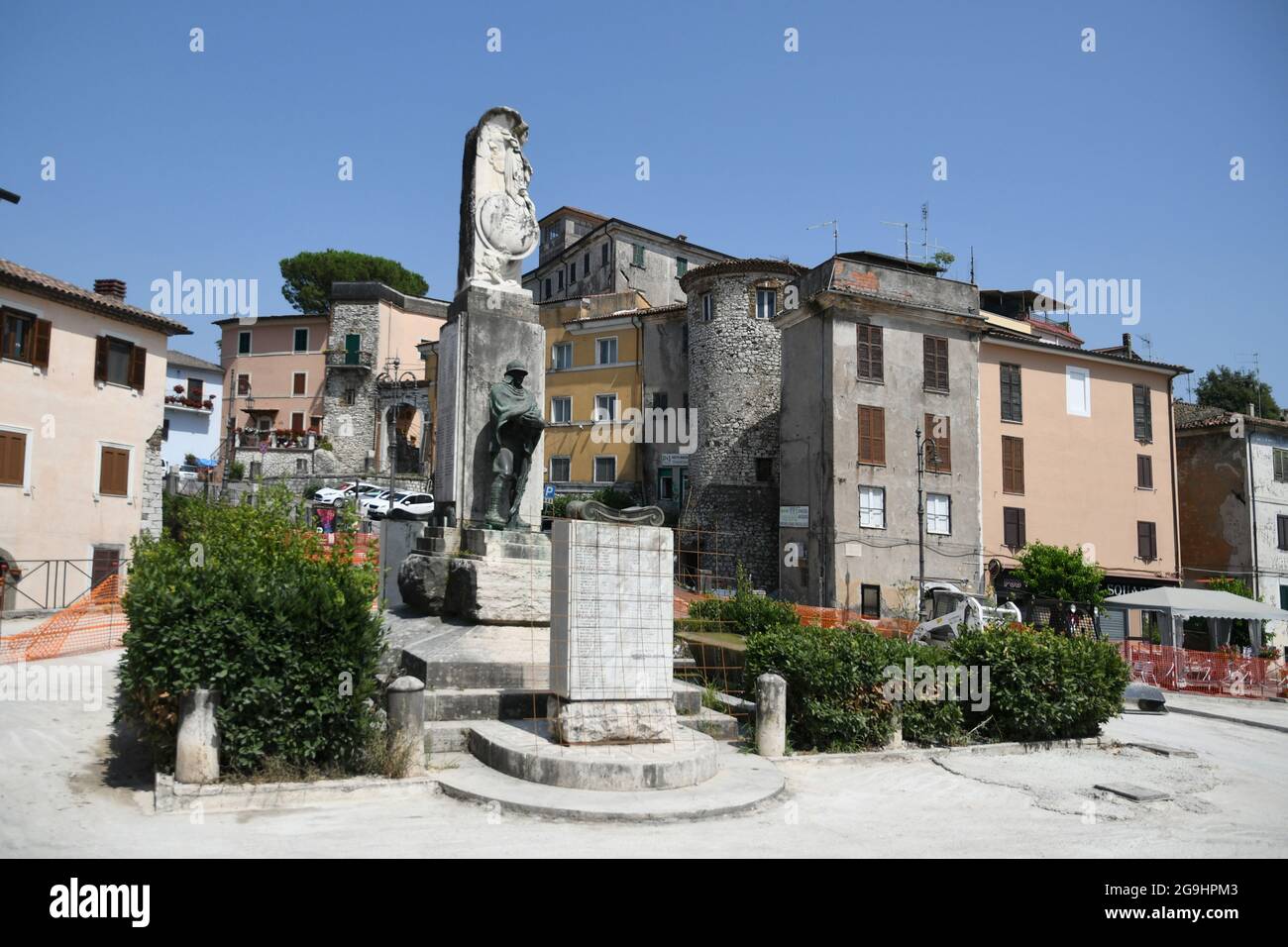 Carpineto romano, Italy, July 24, 2021. A small square in the medieval quarter of a medieval town in the Lazio region. Stock Photo