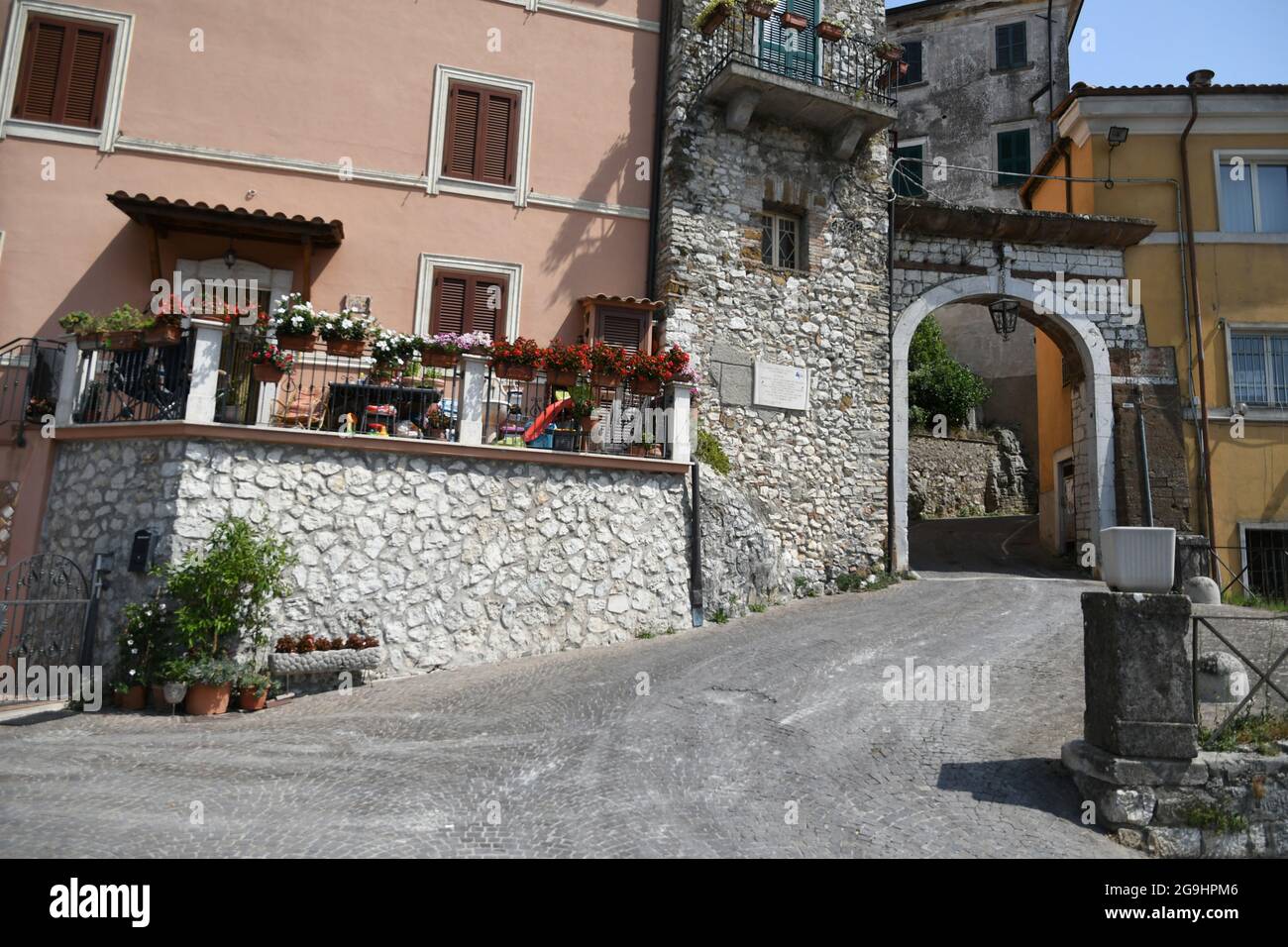 Ceccano, Italy, July 24, 2021. A street in the historic center of a medieval town in the Lazio region. Stock Photo