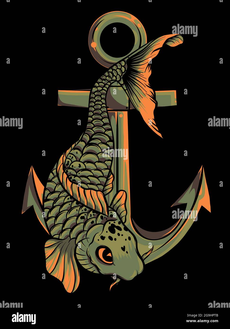fish anchor vector illustration line art quality Stock Vector