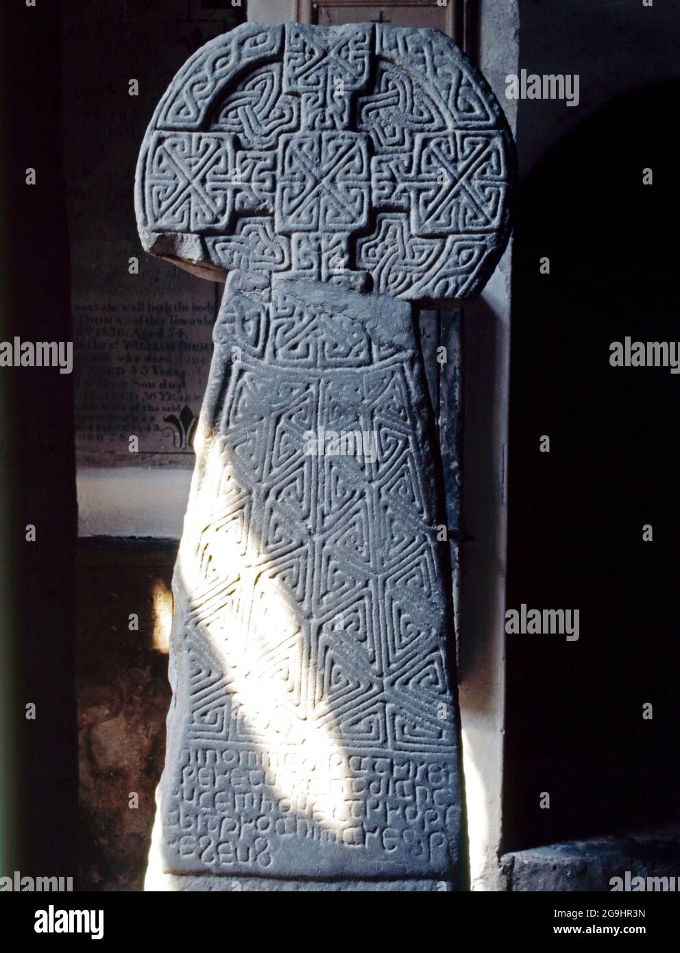 Cross of Houelt, late 9th early 10th century Celtic Cross, St Illtyds Church, Llantwit Major, Vale of Glamorgan, South Wales, UK Stock Photo