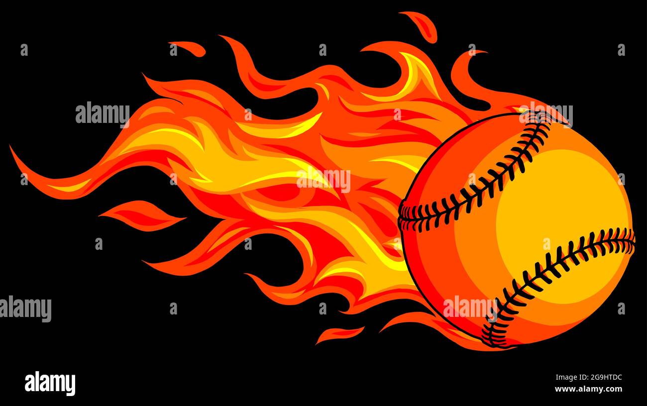 Baseball with flames on black background vector illustration Stock Vector