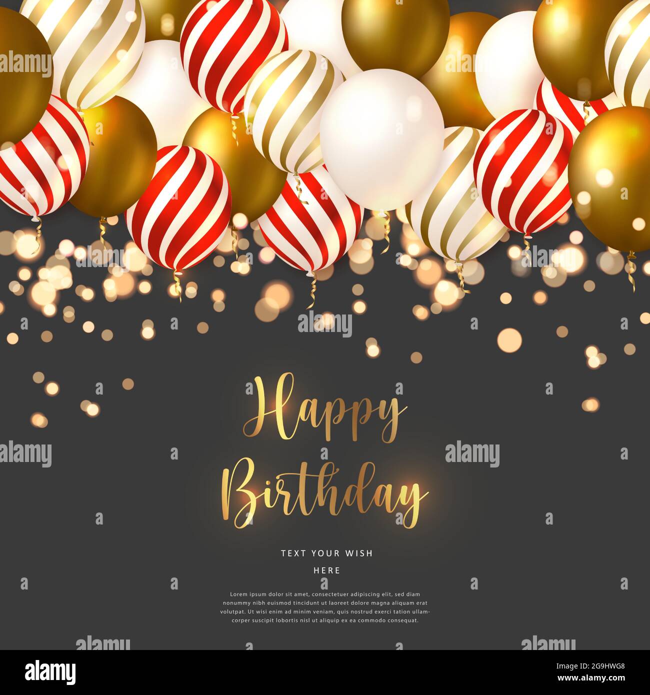 Elegant luxury golden spiral red strip ballon Happy Birthday ...
