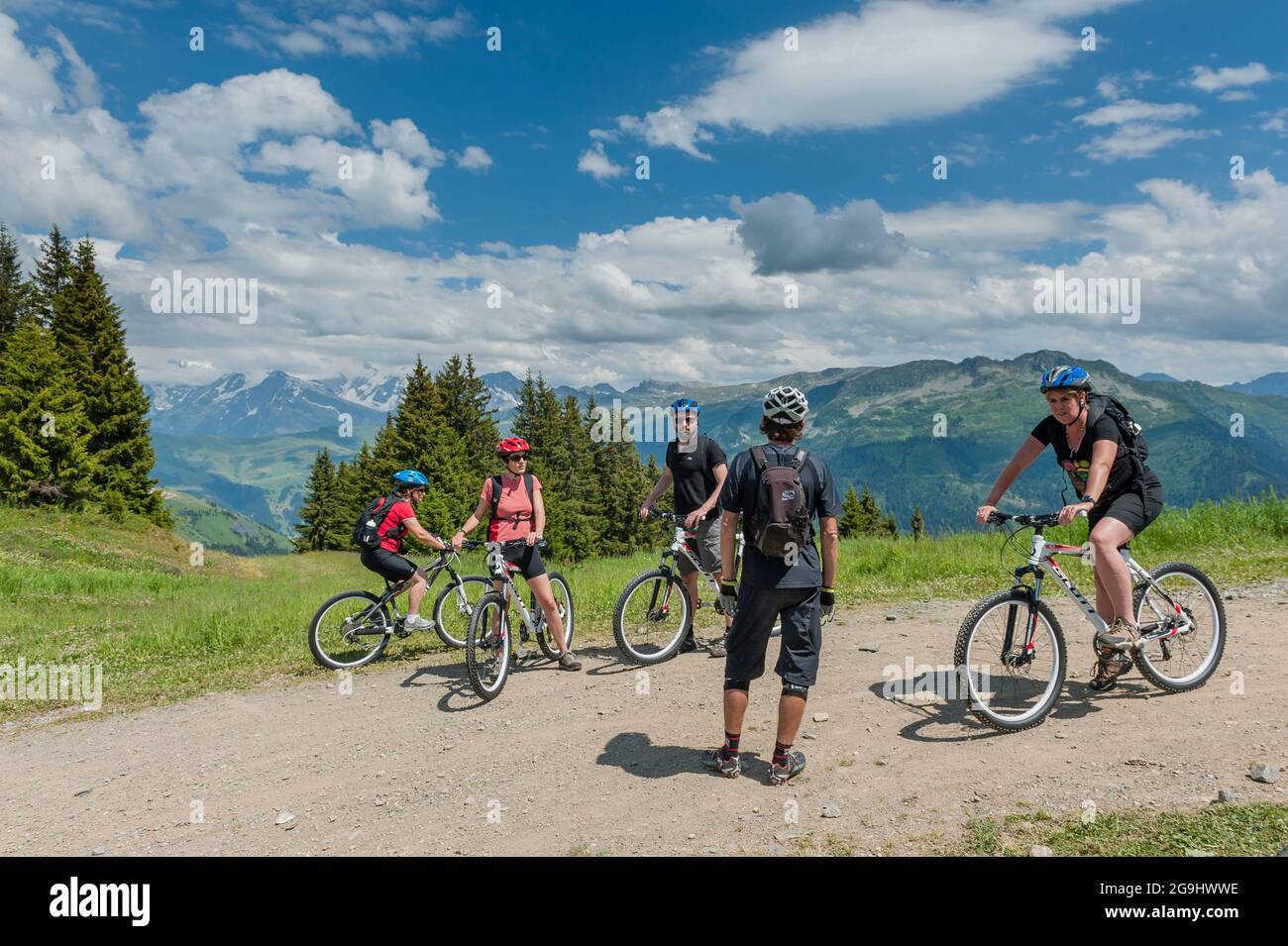 Les Saisies Mountain biking, Mont-Blanc & the Alpine chain. Beaufortain massif & Val d'Arly region. Savoie départment. France Stock Photo