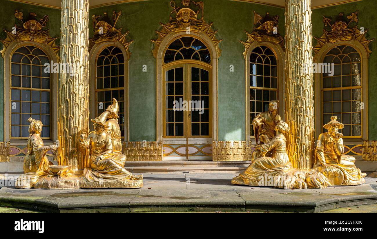 Figure Group At The Chinese House In Sanssouci Park, Potsdam, Brandenburg, Germany Stock Photo