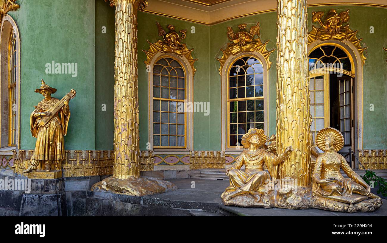 Figure Group At The Chinese House In Sanssouci Park, Potsdam, Brandenburg, Germany Stock Photo