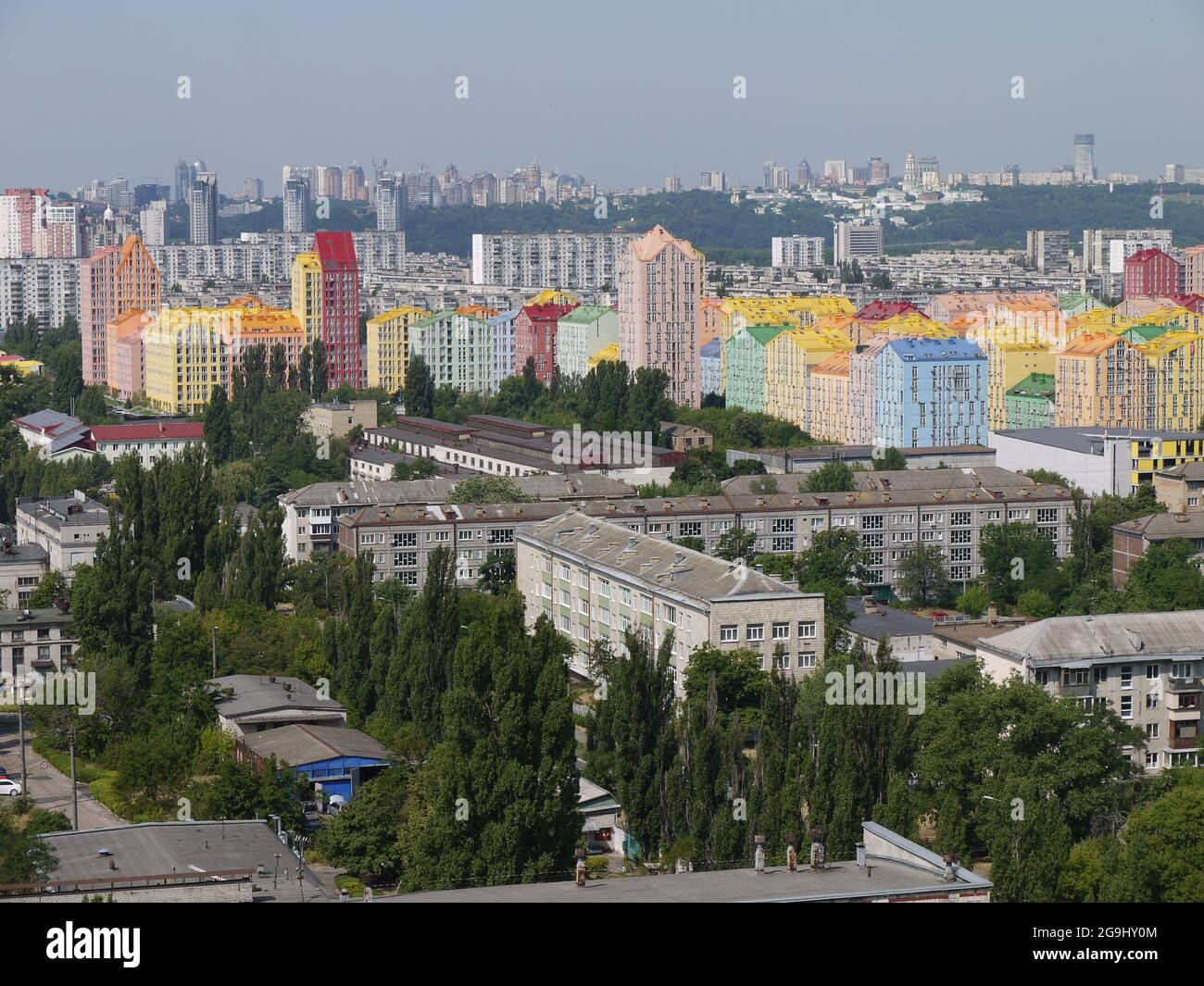 Colorful apartment buildings of a private residence in left bank of Kiev, Ukraine Stock Photo