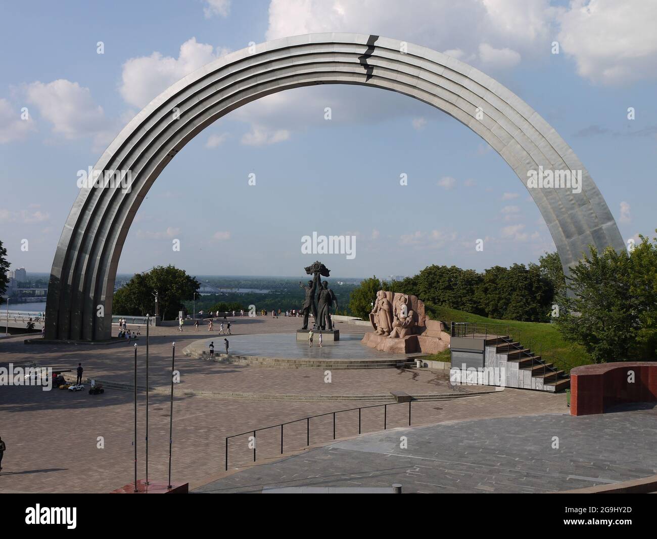 A break was painted on the Peoples' Friendship Arch, a monument in Kyiv, the capital of Ukraine, after Russia annexed Crimea Stock Photo