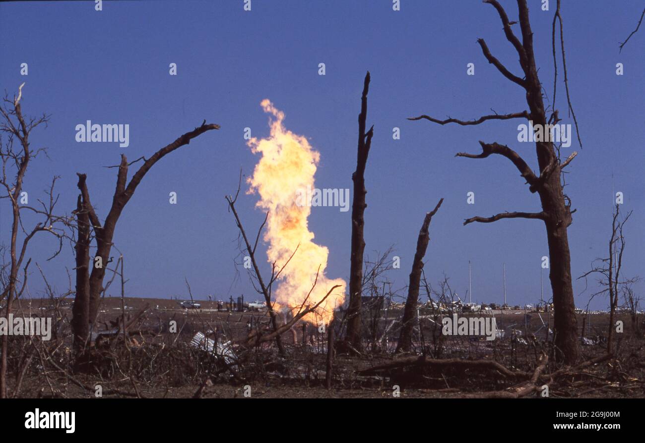 Brenham Texas USA, April 71992 Flame rises from leaking natural gas